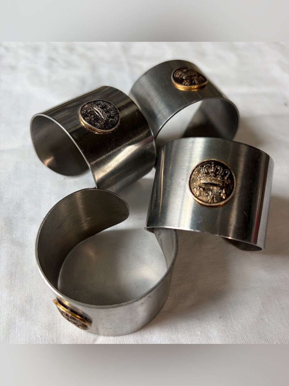 Silver Gold crown medallion napkin ring set